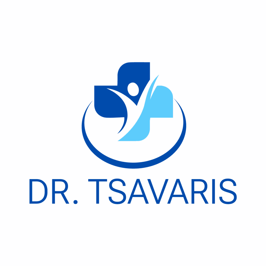 Logo of Dr. Tsavaris with a blue leaf and medical symbol.